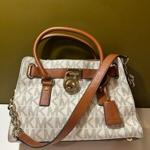 Michael Kors Lock and Key White and Tan Satchel Bag